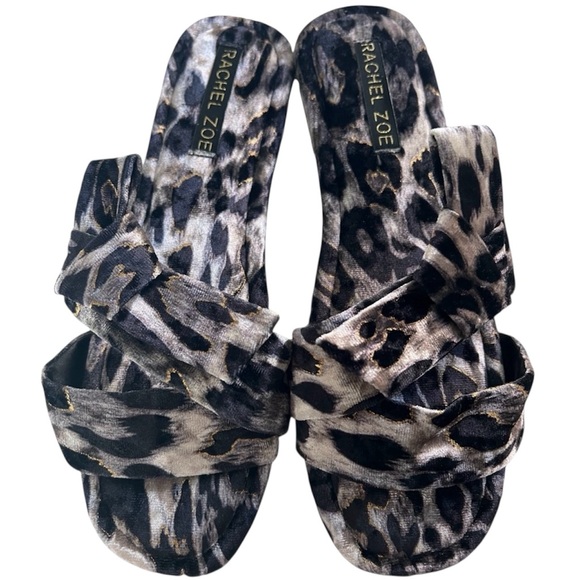 Rachel Zoe Shoes - RACHEL ZOE Leopard Velour slides rubber sole side bow grey & black SZ 8
